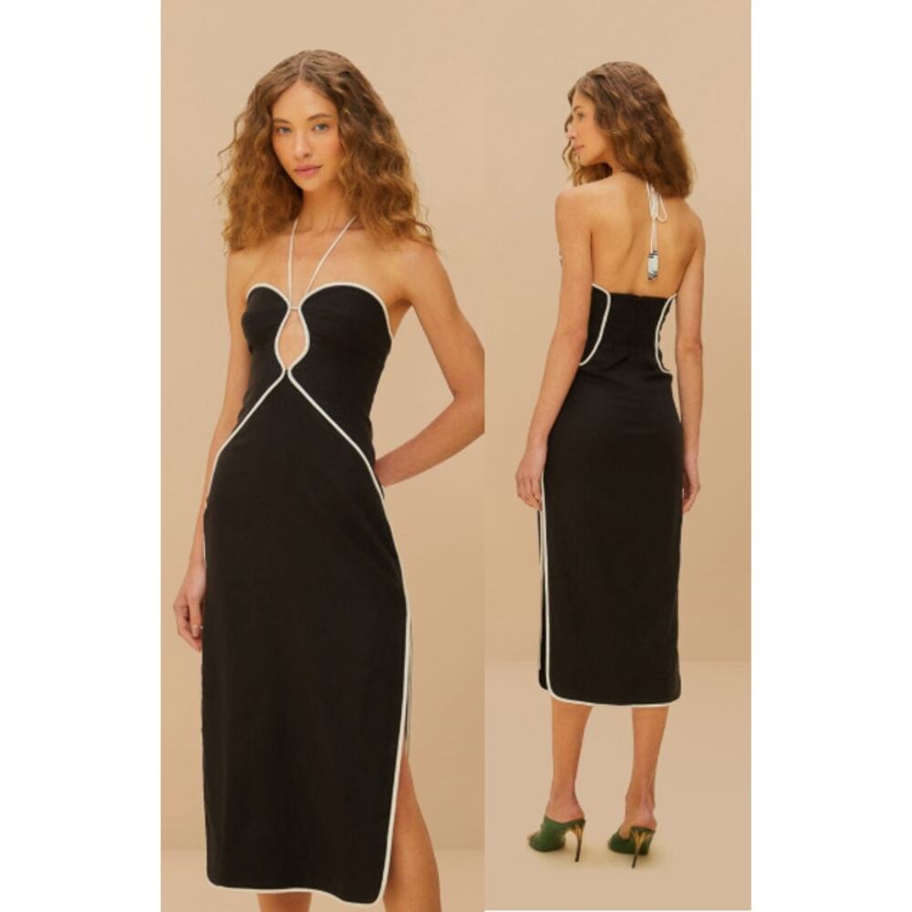 NWOT Farm Rio Midi Dress Cut-out Smocked Halter Neck, size Medium